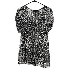 APT 9 size large short sleeve blouse top shirt gray white‎ leopard print NWT